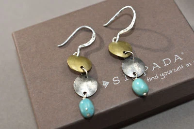 Pendientes colgantes Silpada plata esterlina 925 latón turquesa cuentas disco W1817 Foto 1 de 4