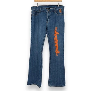 Christian Audigier Womens Denim Jean Size 13/14 Blue Embroiderd Mid-Rise Pockets - Picture 1 of 13