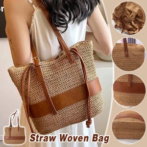 Borsa a tracolla grande capacità tessuto donna pendolare boho borsa tessuto spiaggia - Foto 1 di 28