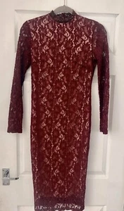 Burgundy Lace Floral Midi Dress - Picture 1 of 3