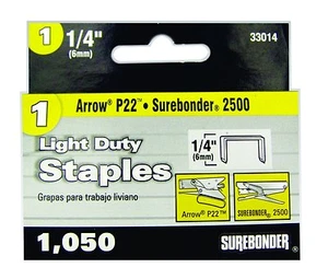 (5250) Surebonder 33014 Arrow P22 Light Duty 1/4" Leg Length .476" Crown Staples - Picture 1 of 1