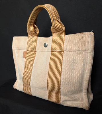 Hermès Mini Fourre Tout PM Tote Bag Canvas Beige Orange Stripe - Image 1 of 4