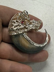 Colgante Gigante Plata Esterlina Dragón Vs Tigre ENORME RARO Garra - Imagen 1 de 7
