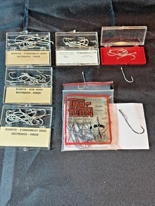 Vintage verschiedene Größen Stahl Angelhaken mit Boxen offenes Paket neu nie benutzt - Bild 1 von 8