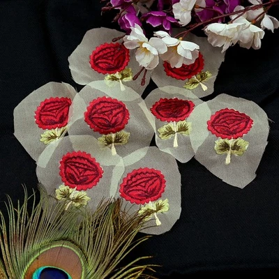 Vintage Yellow Georgette Rare Appliques - set of 8 Embroidered VERY OLD ANTIQUE - Image 1 of 4