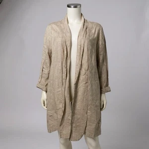 TAHARI Beige Minimalist Linen Wrapper Relaxed Coastal Casual Coat Women’s Large - Picture 1 of 6