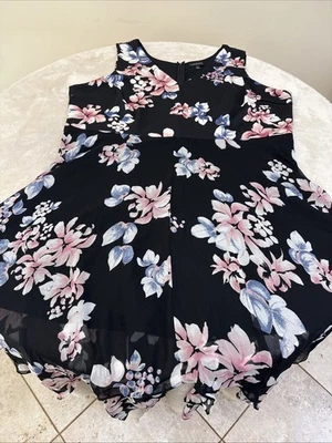 Lane Bryant Womens Black Floral Shark-tooth Hem Sleeveless Dress Size 26/28 - Image 1 of 4