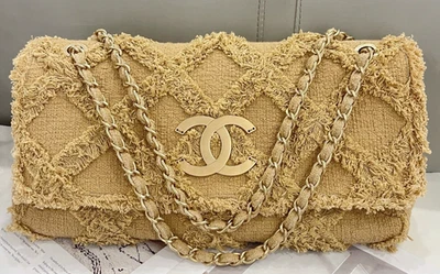 Bolsa de ombro Chanel vintage com franjas corrente tiracolo marrom ouro designer feminina - Imagem 1 de 4