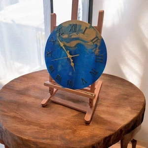 Epoxy Resin Clock Epoxy Wall Clock Handmade Blue/Gold Modern Luxury Home Decor - Picture 1 of 3