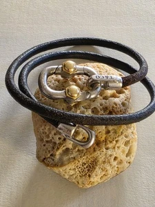Tiffany Co Makers 1837 Sterling Silver 18K Gold Bolts Leather Cord Wrap Bracelet - Picture 1 of 10