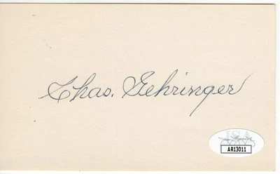 Charlie Gehringer Signed Autographed Index Card Tigers HOFer JSA AR13011 - Image 1 of 2