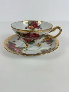 Vintage Royal Sealy China Rosas Borde Dorado 4 en Taza de Té 6 en Platillo - Imagen 1 de 7