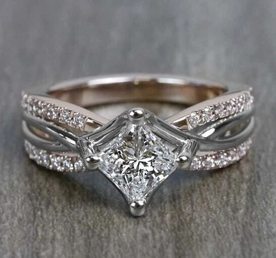 Anillo de compromiso creado en laboratorio de oro blanco de 14 quilates con... - Imagen 1 de 4