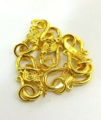 12 PCS 21X12MM SOLID COPPER BALI  S HOOK CLASP 18K GOLD PLATED  638 DTH-232 - Image 1 of 3