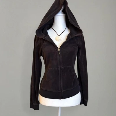 Y2K Juicy Couture Velour Velvet Zip Up Jacket XL Track Suit Jacket Black - Image 1 of 4