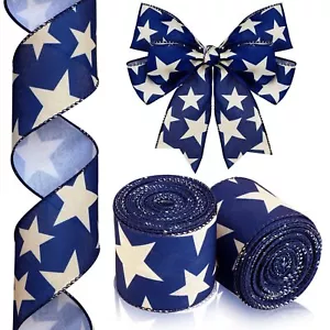 2 Rolls 20 Yard Star Blue Wired Edge Ribbon Patriotic Ribbon 2.5 Inch 4th of ... - Picture 1 of 7