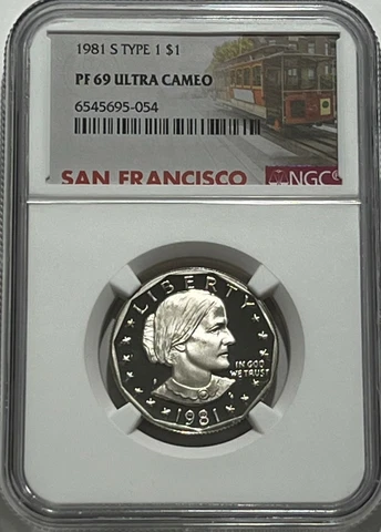 1981 S $1 TYPE 1 NGC PF69 ULTRA CAMEO PROOF SUSAN B. ANTHONY SBA TROLLEY LABEL Cover