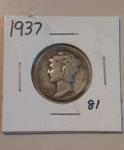 1937 Mercury Dime 10c US Coin 90% silver Philadelphia Mint (#81-72) - Picture 1 of 3