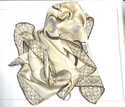 Bufanda de seda vintage, beige geométrico, Liz Claiborne Foto 1 de 4