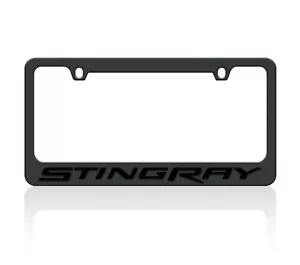 C7 Corvette Stingray Black License Plate Frame - Black Letters - Picture 1 of 2