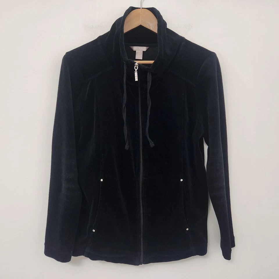 Moletom feminino WHITE STAG preto com zíper completo gola alta manga longa tamanho M - Imagem 1 de 4