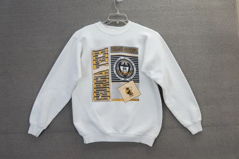 VTG 90 White Georgia Tech Crewneck Sweatshirt XL Cover