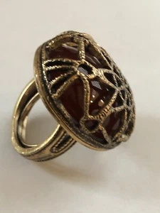 LUCKY BRAND Huge Rustic Brass Tone Deep Maroon Red Stone Ring Size 7 - Picture 1 of 10