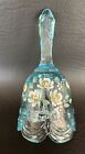Vintage Fenton Glass Hand Painted Bell Artist Signed Ice Blue Ribbons Pattern