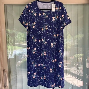 1 Charter Club Intimates Sleepwear Womens Large Blue Pink Floral Short Sleeve - Picture 1 of 14
