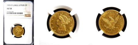 1843-O $5 NGC AU58-POP 24-LARGE LETTERS 5- PQ LIBERTY HEAD HALF EAGLE Cover