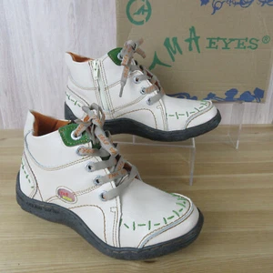 TMA EYES 37 Womens size 7 Ivory Leather Ankle Boots Side Zip High-Top Sneakers - Picture 1 of 7