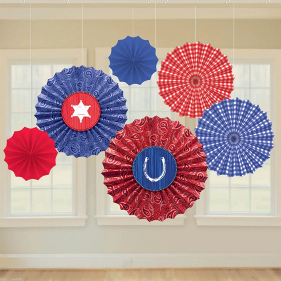 Western Bandana Party Supplies Paper Fan Decorations 6ct. - Image 1 of 1