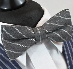Charcoal Dark Grey fine striped Cotton Premium Quality Bow Tie Pre-Tied BV68 