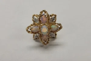 14K YELLOW GOLD OPAL & DIAMOND  RETRO COCKTAIL RING 6.5 Size STUNNING! - Picture 1 of 11