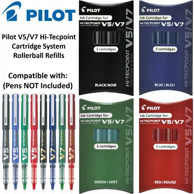 Pilot V5/V7 Hi-Tecpoint Cartridge System Refills Black Blue Green Red