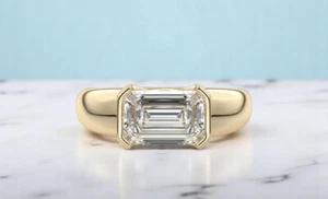 3 Carat IGI Certified Emerald Cut Diamond Solitaire Ring East-West Lab Grown - Picture 1 of 20