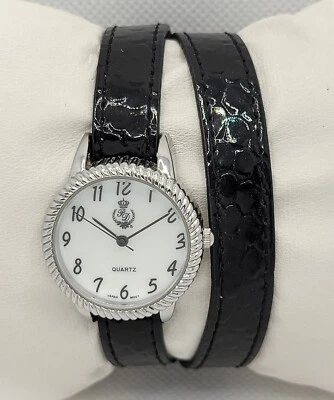 Relógio feminino Premier Designs elegante redondo tom prata preto envoltório pulseira H5 - Imagem 1 de 4