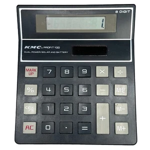 KMC Profit 100 Calculator Dual Powered Solar Battery Black 8 Digit Vintage *READ - Picture 1 of 12
