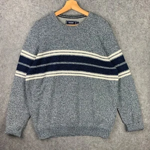 Maine New England Vintage 90s Thick Knitted Ski Striped Knit Jumper Blue L - Picture 1 of 7