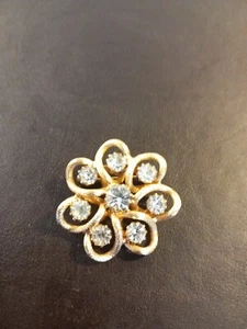 VINTAGE BROSCHE GOLDTON METALL UND DIAMANTSTEINE BLUMENDESIGN ❤ - Bild 1 von 12