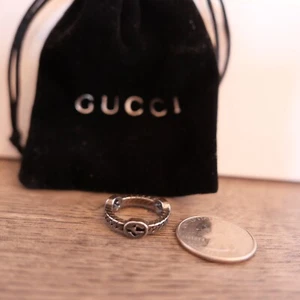Authentic Gucci Ring Size 6 Chain Logo SV925 Silver Interlocking G w/ Bag !!! - Picture 1 of 4