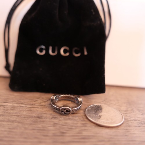 Autentico anello Gucci misura 6 catena logo SV925 argento ad incastro G con borsa!!!