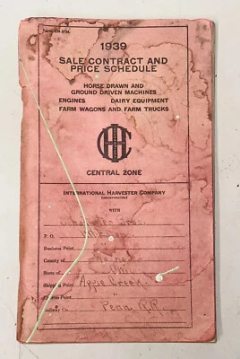 1939 Sales Contract Part Price Catalog Schedule Brochure International Harvester - Image 1 of 4