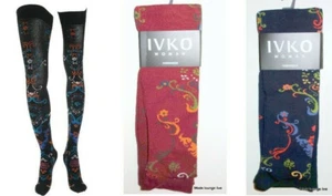 Ivko sopra Al Ginocchio Rosso Ciliegia Nero Blu Jacquard Caze Calzini Leggings - Picture 1 of 5