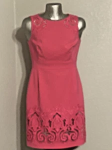 Antonio Melani Womens Size 8 Sheath Dress with Lace Applique Coral Nude Lined - Picture 1 of 8