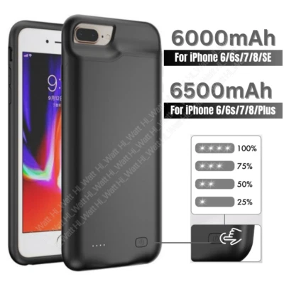 6500mAh Battery Case smart For iPhone 6 6s 7 8 Plus SE Power Bank Charging Cover - Image 1 of 4