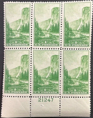U.S. Scott #740, Lower P.B. of 6, Yosemite, California Issue, MNH Fine Very Fine - Image 1 of 2