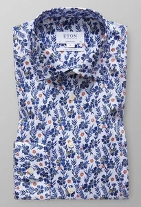 Eton Langarmshirt mit Blumenmuster und Knopfleiste dunkelblau melange Gr. 42 16 1/2 - Bild 1 von 11