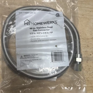 Conector de gas de acero inoxidable Homewerks 48 pulgadas 1/2 pulgada MIP X 3/8 pulgadas FIP - Imagen 1 de 1