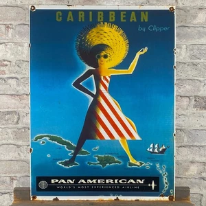 PAN AMERICAN Enamel Sign 22.8x16.9" (58x43cm) Unique Vintage Advertising Signage - Picture 1 of 20